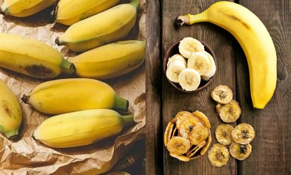 Hình dáng của chuối tây (bên trái) và chuối tiêu (bên phải) Hình dáng của chuối tây (bên trái) và chuối tiêu (bên phải)