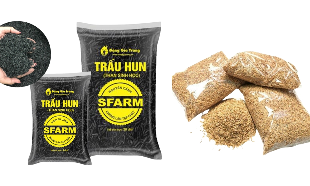 Trấu hun SFARM và vỏ trấu 