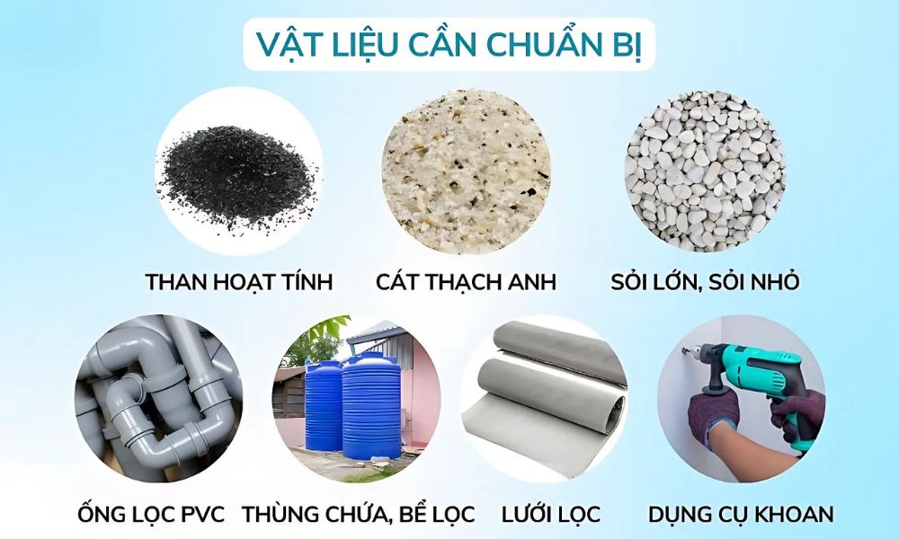 Vật liệu cần chuẩn bị để làm bể lọc bằng than trấu