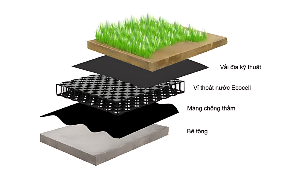 Dùng tấm nhựa cứng hoặc vải địa dày để chống rễ cây lớn đâm thủng sàn