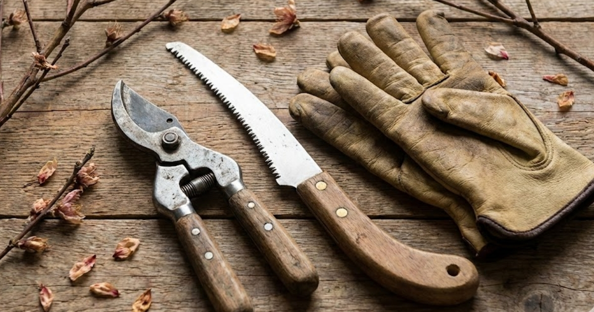 Chuẩn bị đầy đủ dụng cụ giúp cắt tỉa cây đào sau Tết đúng kỹ thuật
