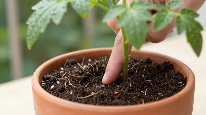 Bước 1 phòng bệnh cà chua giai đoạn sinh trưởng - kiểm tra độ ẩm đất trước tưới